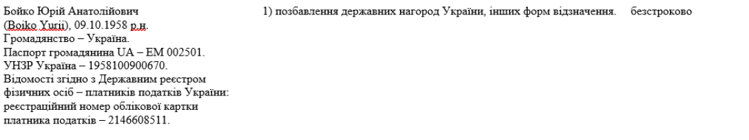 Санкции против Юрия Бойко